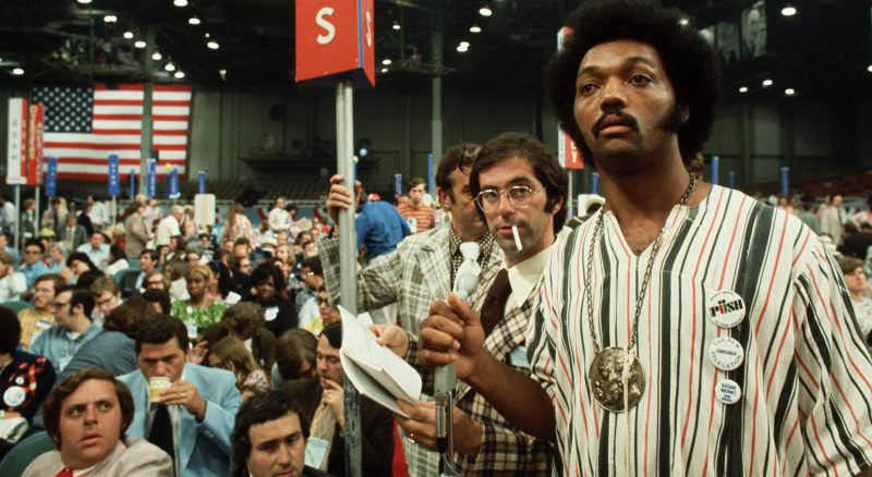 Jesse Jackson wears a button from his organization Operation PUSH at the Democratic National Convention
