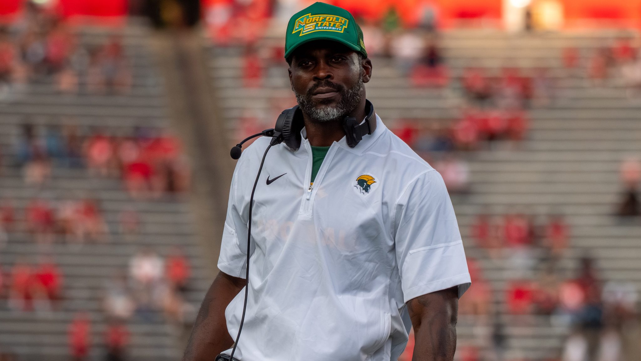 Norfolk State head coach Michael Vick watches the action during a game against Rutgers on Sept. 13, 2025, in Piscataway, N.J.