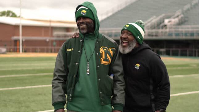 Norfolk State head coach Michael Vick (left) and running backs coach Andre Kendrick (right) met at Virginia Tech in the late 1990s, when Vick was the starting quarterback for the Hokies and Kendrick was a running back.