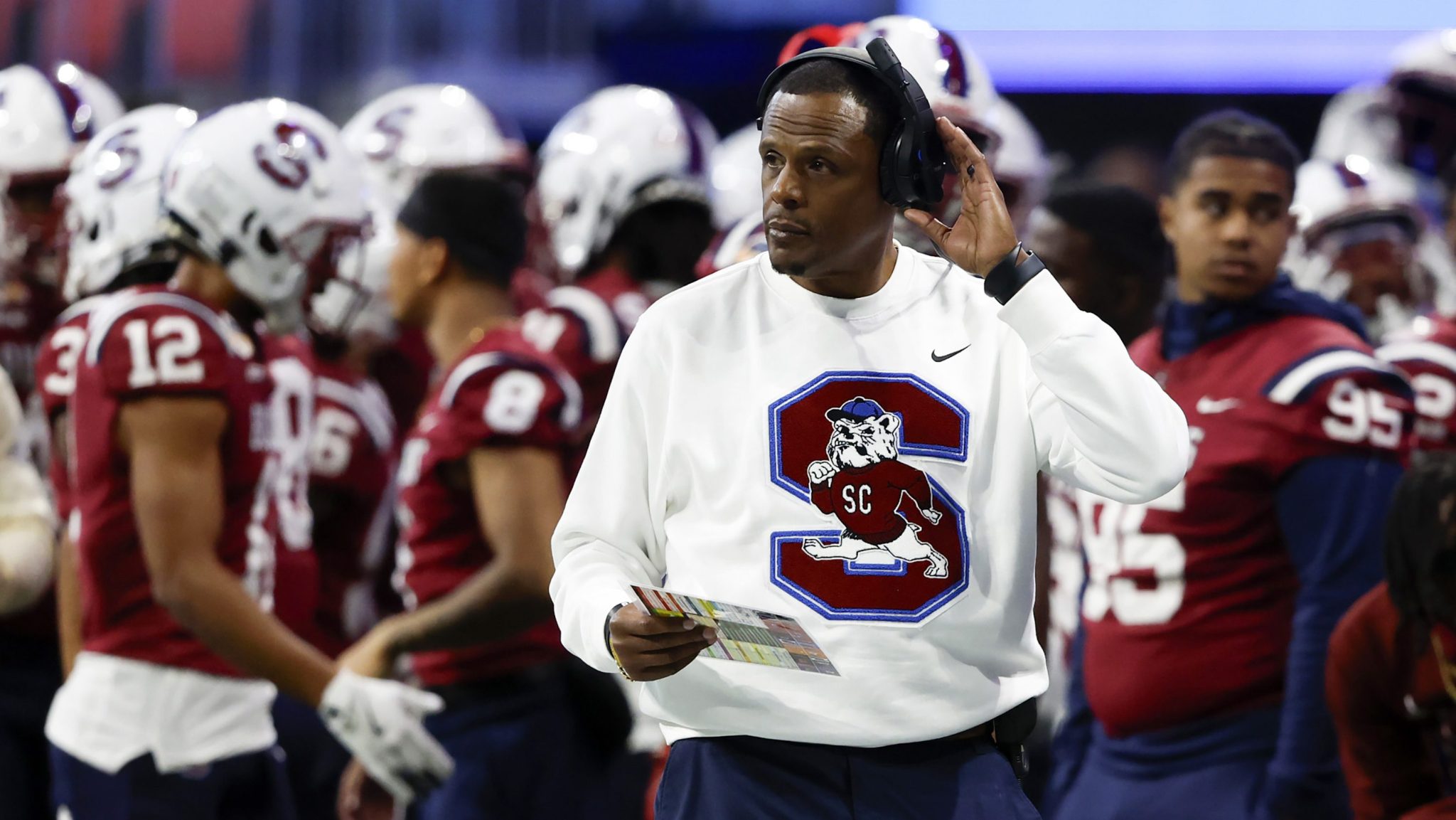 South Carolina State head coach Chennis Berry watches the action during the second half of the 2024 Celebration Bowl on Dec. 14, 2024, at Mercedes-Benz Stadium in Atlanta.