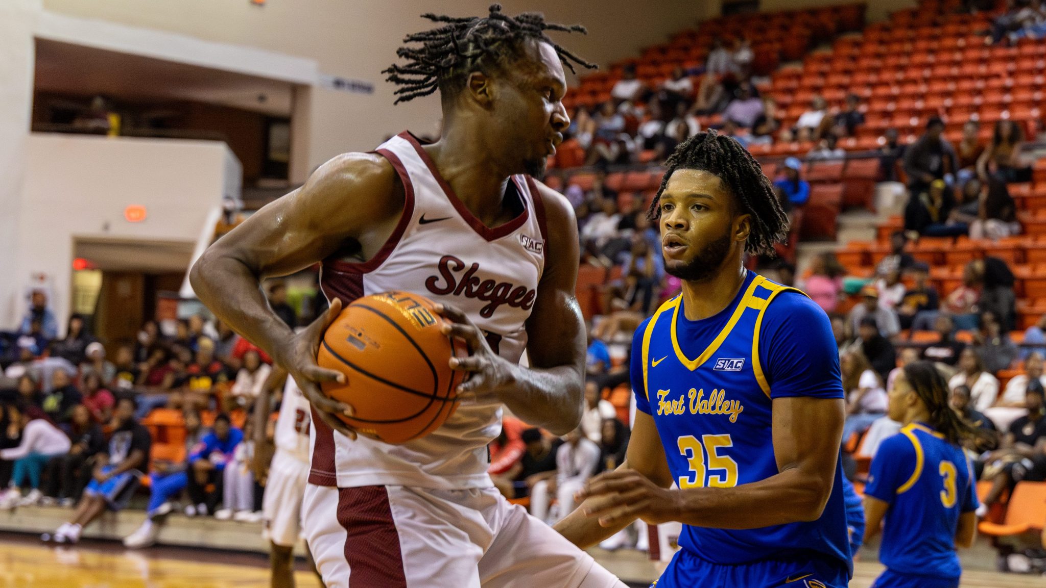 Tuskegee University forward Kusamae Draper (left) is averaging 18.2 points, 7.0 rebounds and 1.4 steals per game.