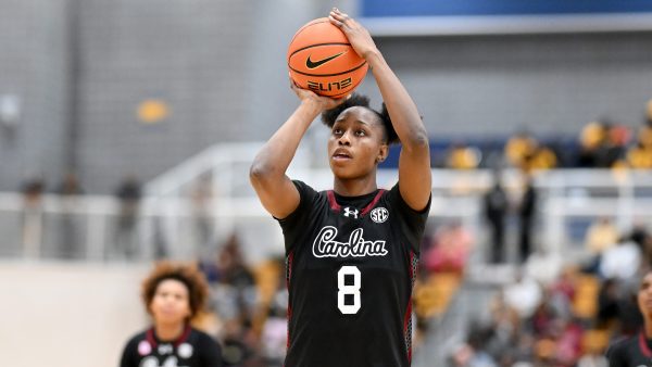 South Carolina forward Joyce Edwards shoots a free throw during a game against Coppin State on Jan. 18, 2026, in Baltimore.