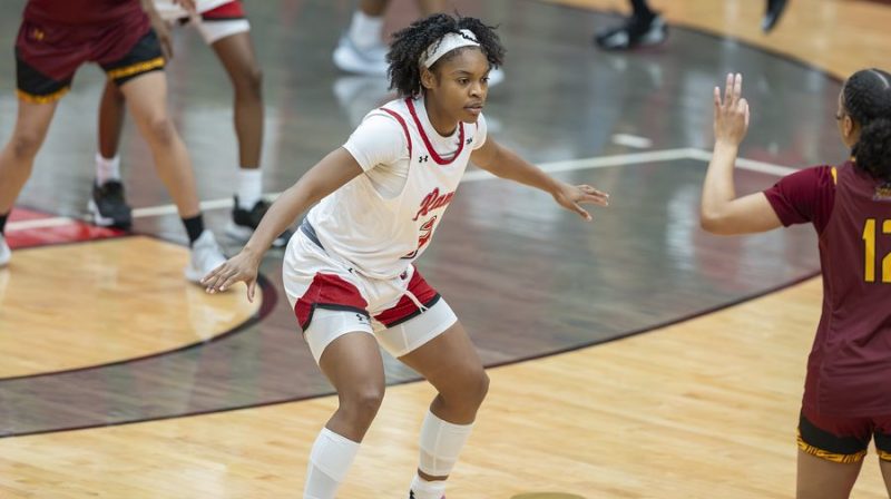 Winston-Salem State University guard Makayla Waleed (center) is a 2026 all-CIAA selection.