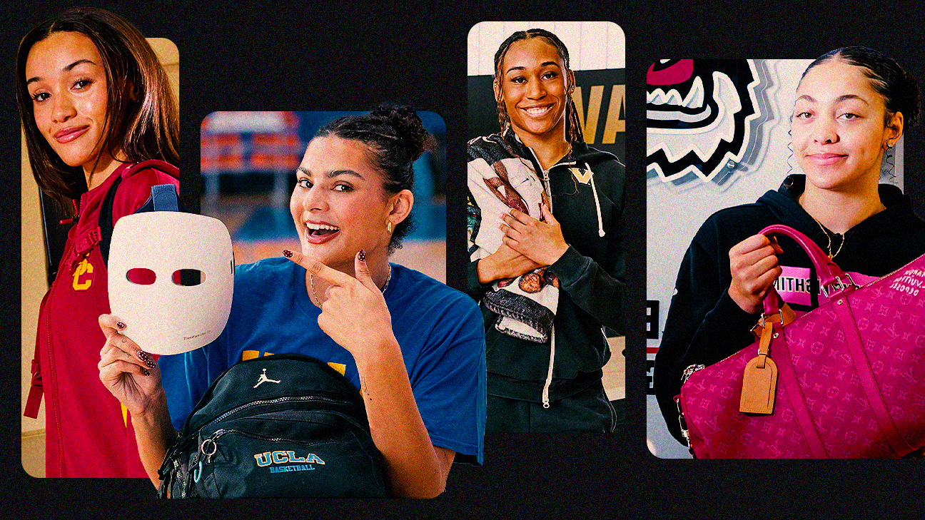 Four photo collage of USC's Jazzy Davidson, UCLA's Lauren Betts, Vannderbilt's Mikayla Blakes and NC State's Khamil Pierre.