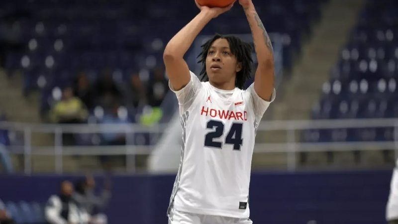 Howard University forward Zennia Thomas shoots the ball during a game.