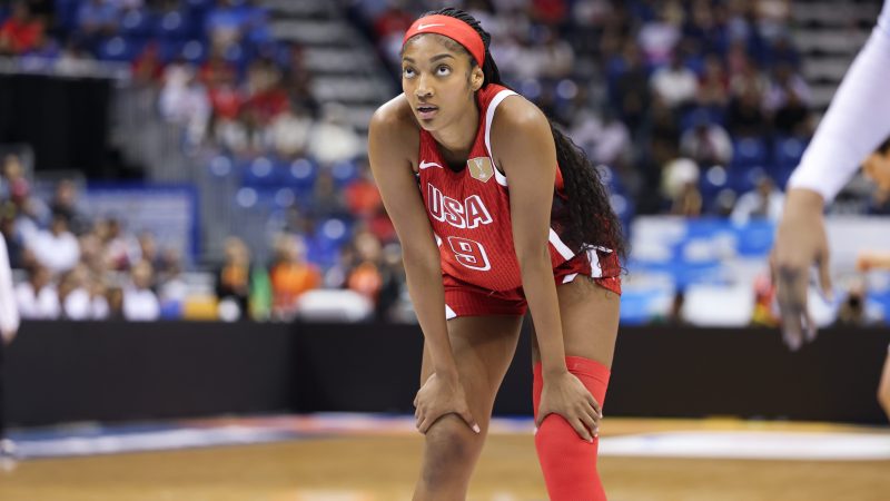 Angel Reese of the U.S. women's national team looks on during a game against Puerto Rico in the 2026 FIBA World Cup qualifiers on March 12, 2026, at Coliseo Jose Miguel Agrelot in San Juan, Puerto Rico.
