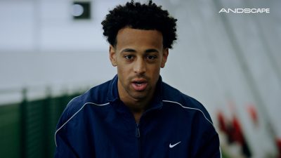 Tyler Adams talks to Andscape in front of the camera.