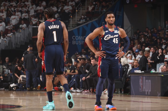James Harden and Donovan Mitchell together on the court.