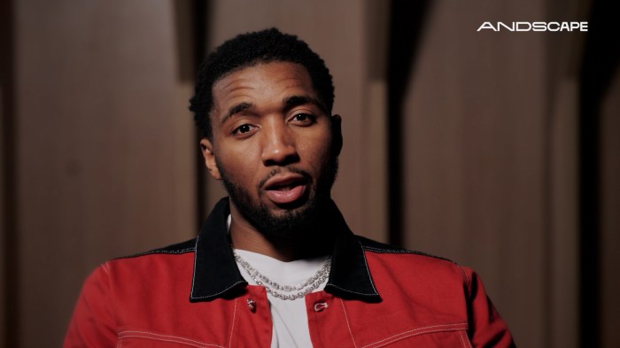 Donovan Mitchell talking to Andscape on camera