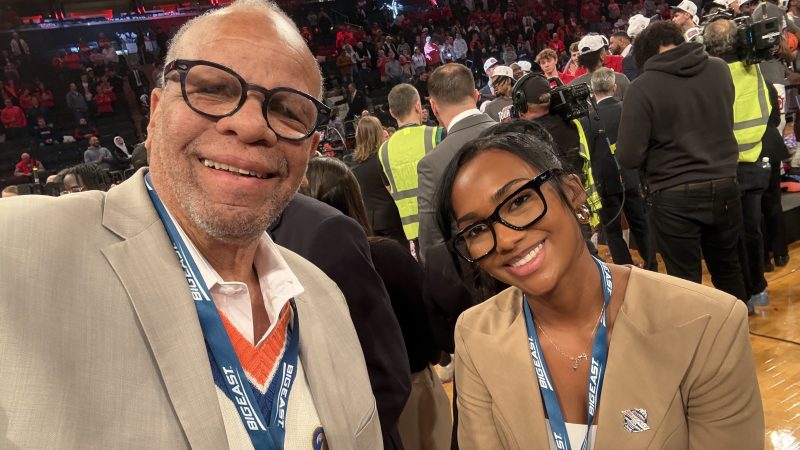 Andscape columnist Bill Rhoden (left) and Rhoden Fellow Ciara Latham (right) take a selfie at the Big East men's basketball tournament at Madison Square Garden in New York.