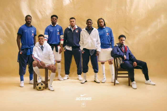 French national soccer team players wearing the Nike x Jacquemus "Les Bleus" 2026 World Cup collection