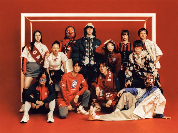People wearing the South Korea x PEACEMINUSONE 2026 World Cup collection