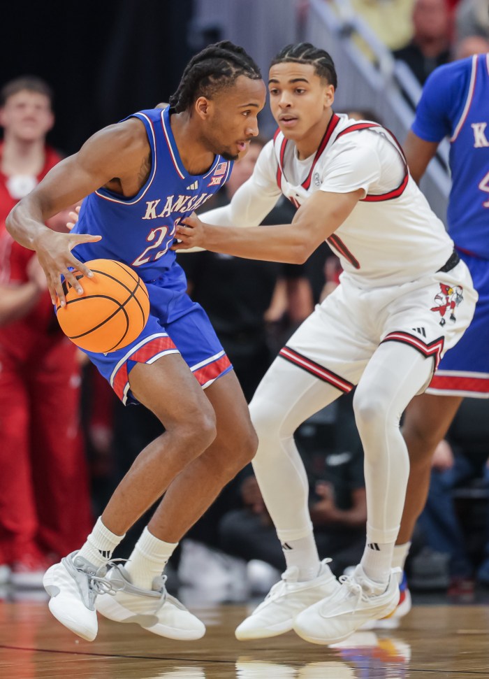 Kansas Jayhawks guard Darryn Peterson dribbling