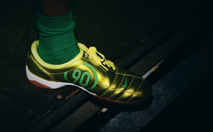 A detail shot of a Nike T90 SP trainer