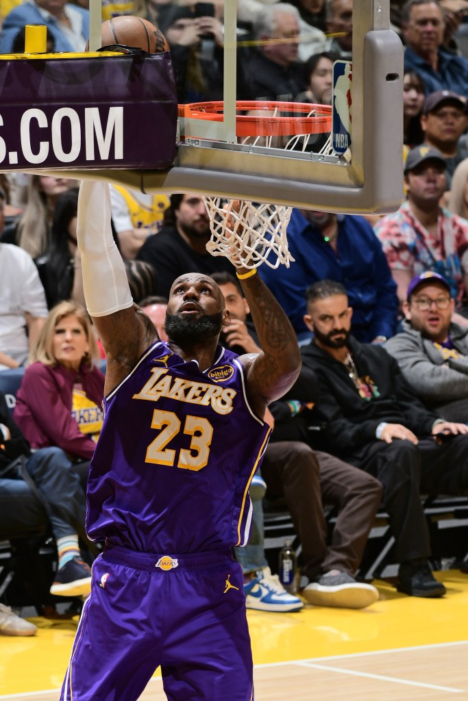 LeBron James goes up for a layup.