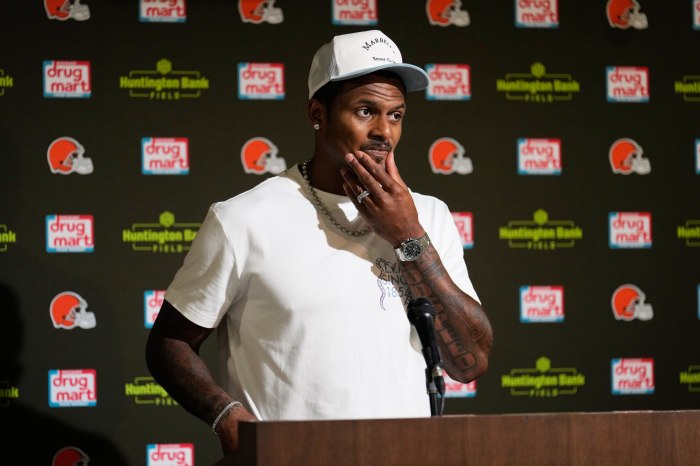 Deshaun Watson speaks at a news conference