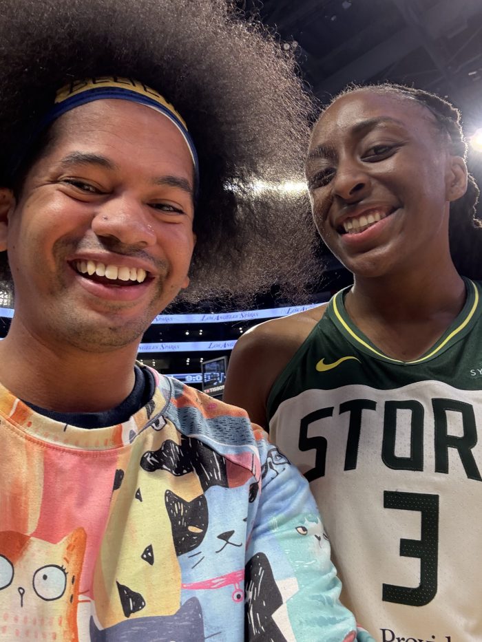 Mychal Threets (left) with Nneka Ogwumike (right).