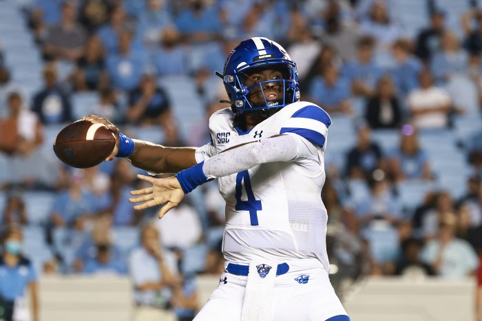 Georgia State's Cornelious Brown IV drops back to pass against North Carolina during a game on Sept. 11, 2021, at Kenan Memorial Stadium in Chapel Hill, N.C. 