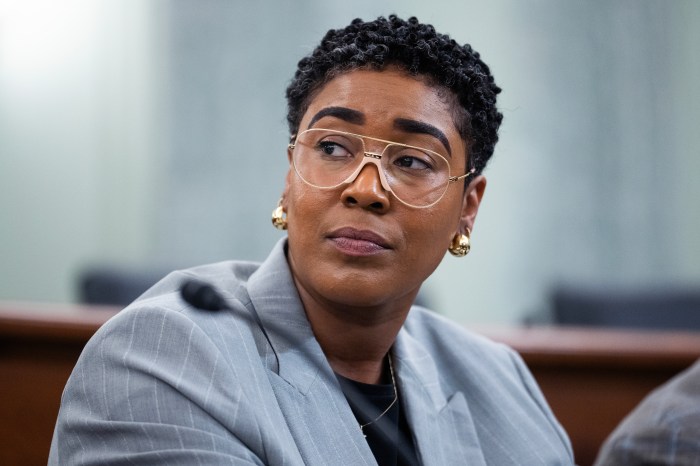 Sherika A. Montgomery attends a Senate roundtable.