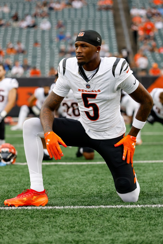 Tee Higgins warms up