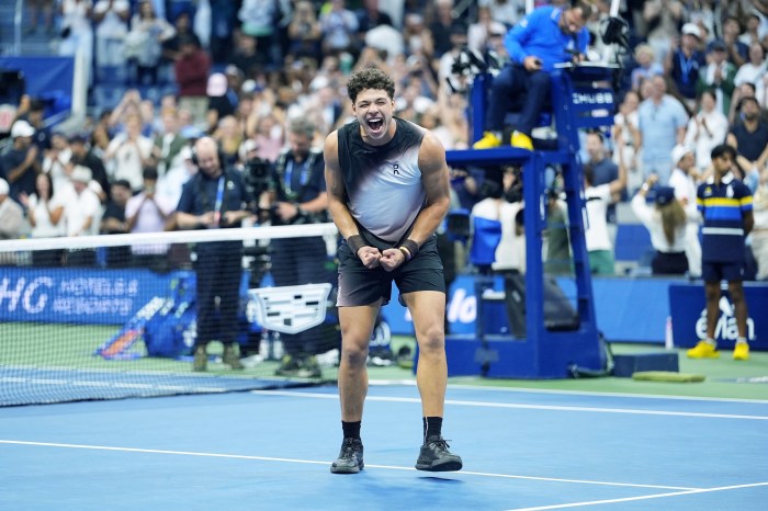 Ben Shelton celebrates at the US Open.