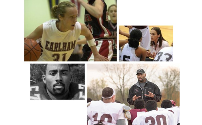 Collage of photos of Melissa and Nate, who were both student-athletes at Earlham College