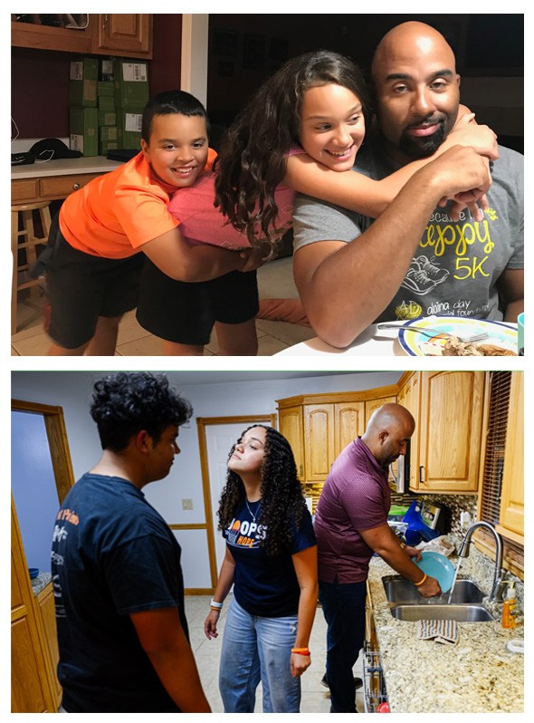Nick Johnson washes dishes and hangs out with his family.