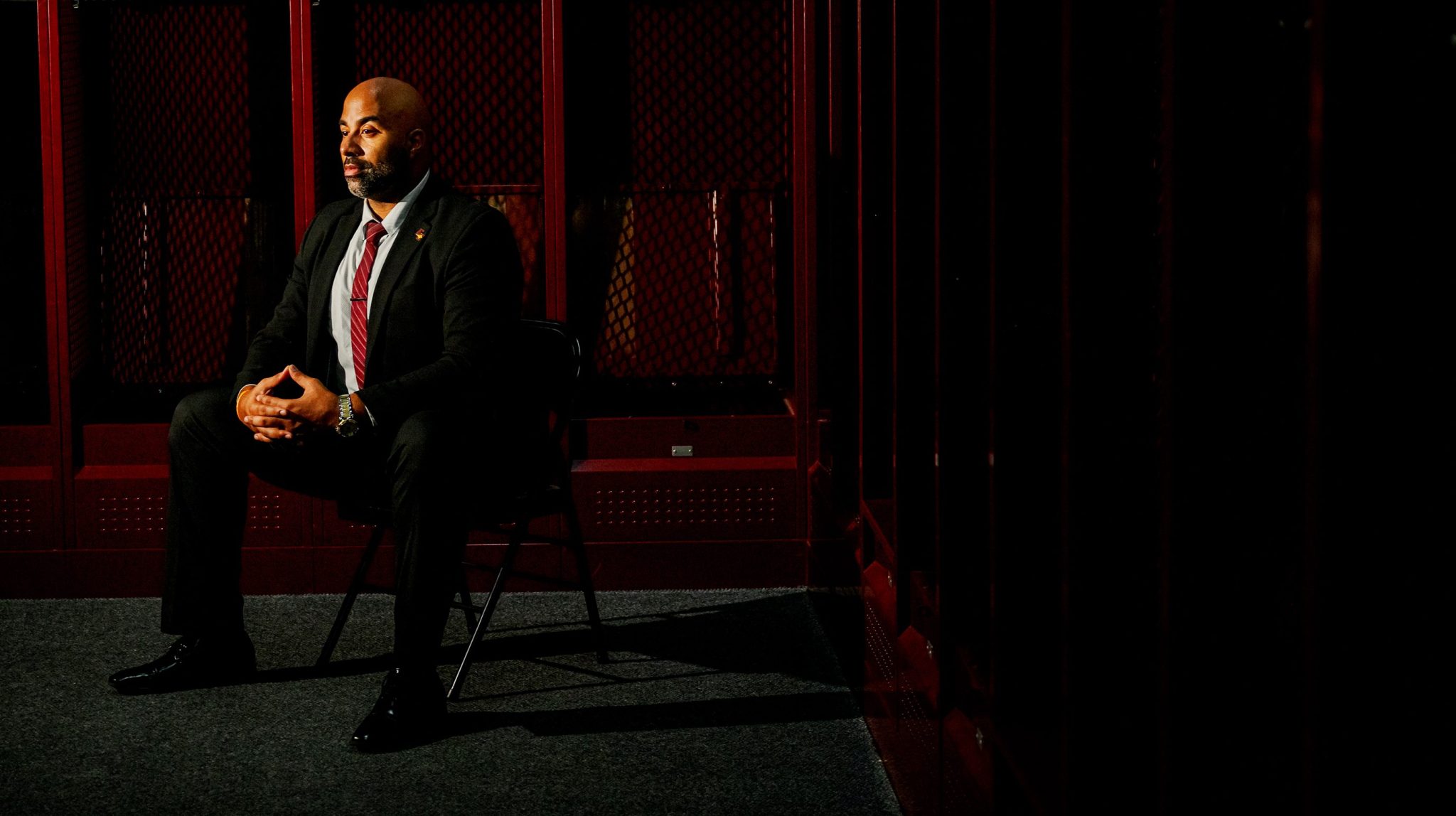 Nick Johnson sits for a portrait in the locker room at Darrell Beane Stadium