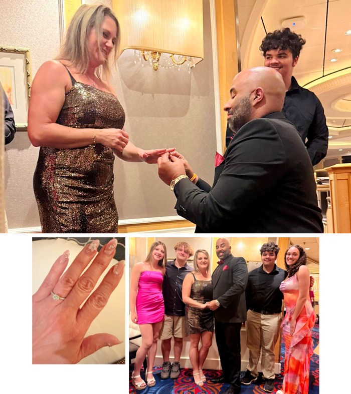 Nick Johnson proposal collage with family and close up of ring.