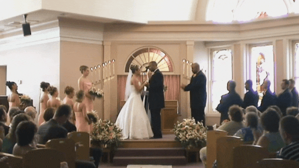 Earlham alums Nick Johnson and Melissa Liffick dance at their wedding.