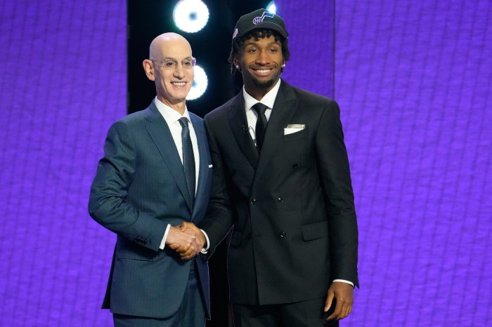 Darryn Peterson poses for a photo with NBA Commissioner Adam Silver,